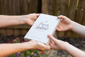 The Grandparent Gift Co Forever Grateful wind chime front topper engraving celebrates gratitude.