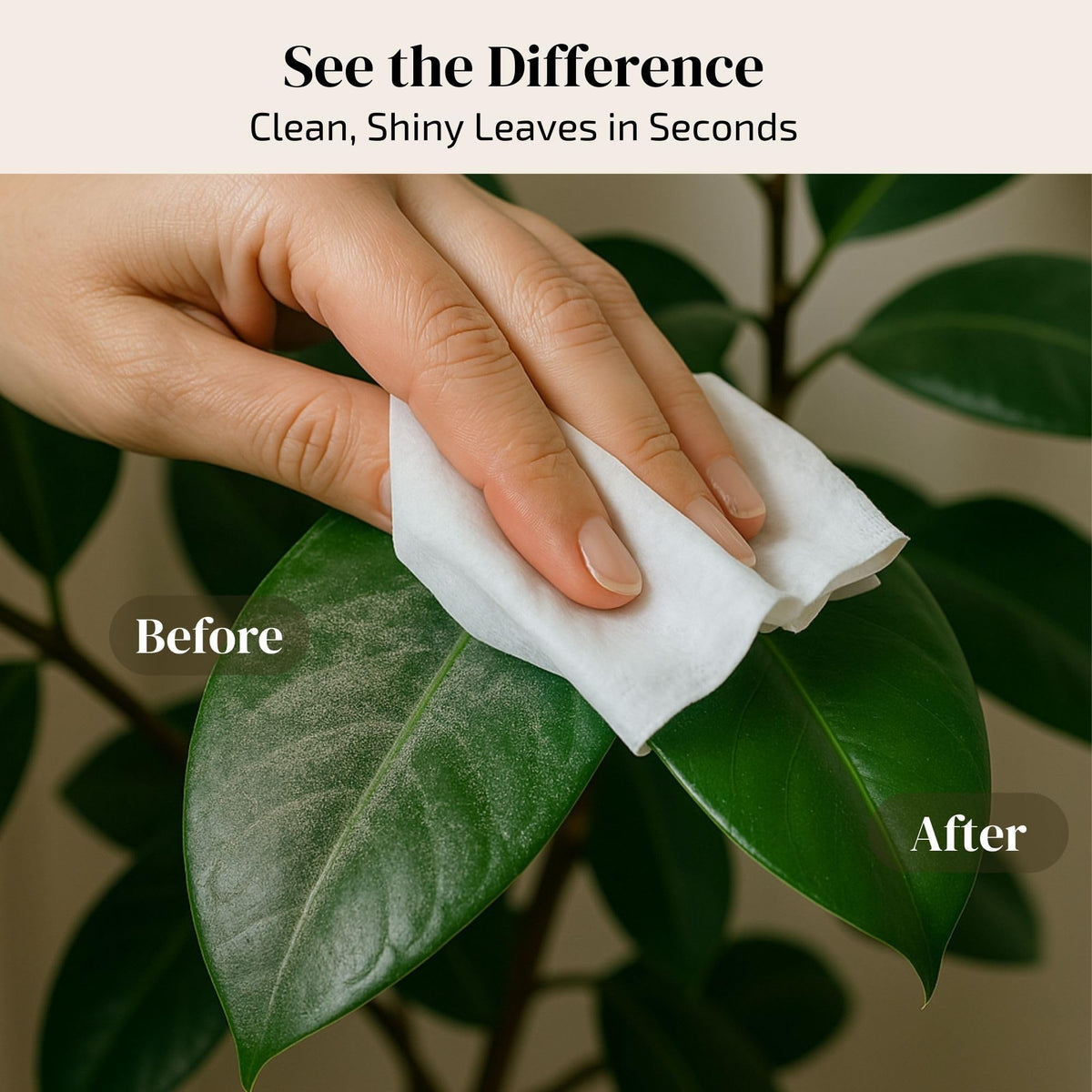 The Green Alcove pre-moistened wipes simplify plant care during weekly cleaning sessions.