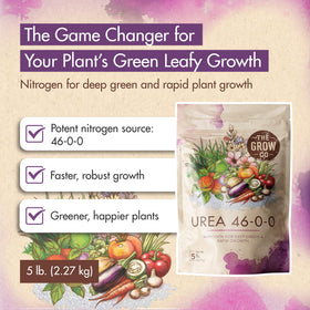 The Grow Co 5lb urea fertilizer lawn application for greener, lush turf.