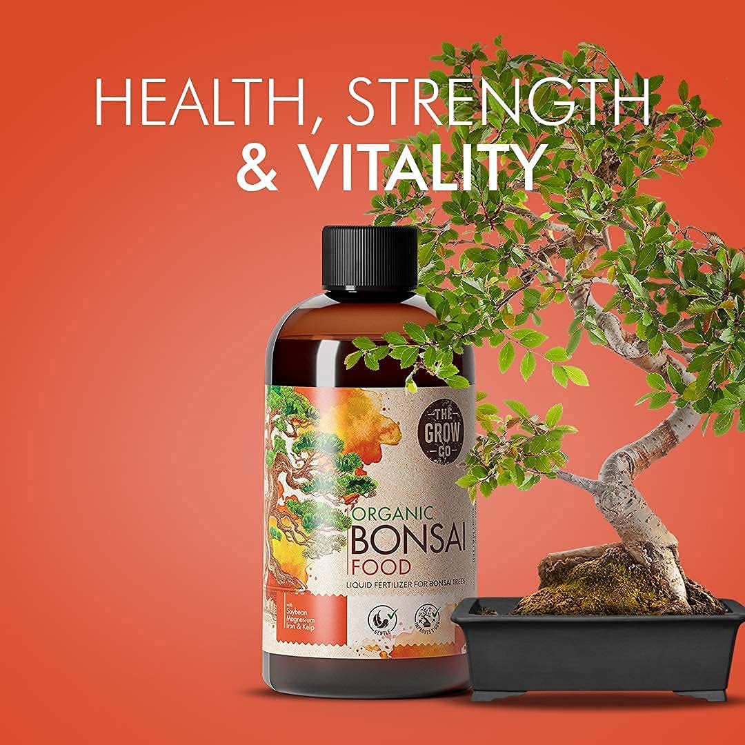The Grow Co ready-dilution bottle image illustrates easy bonsai care.