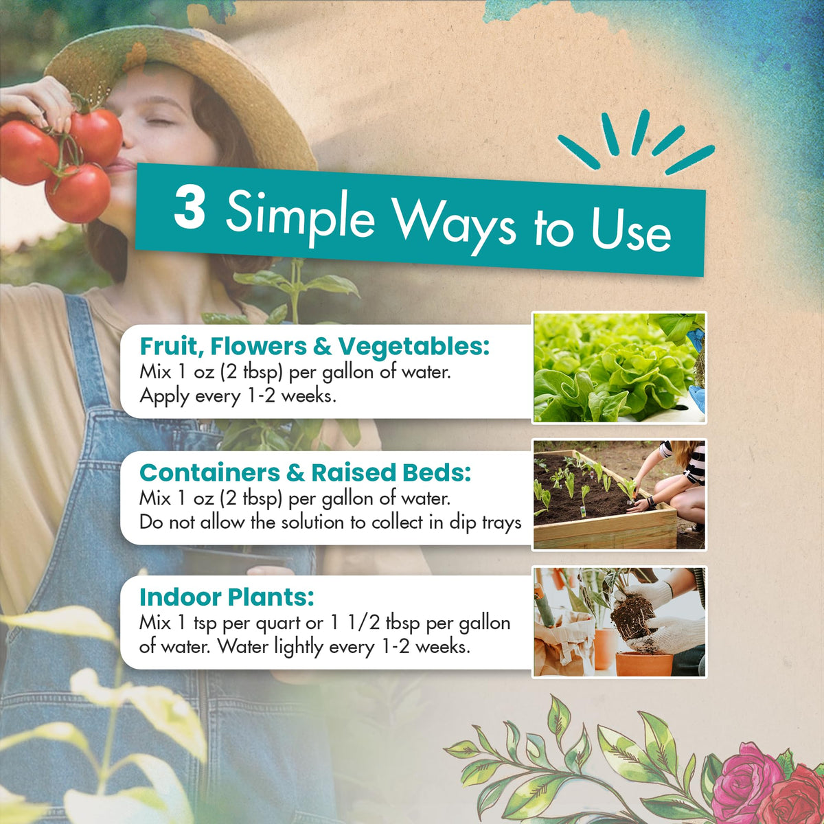 The Grow Co fish emulsion garden setup shows sustainable pesticide-free nutrition for thriving crops.