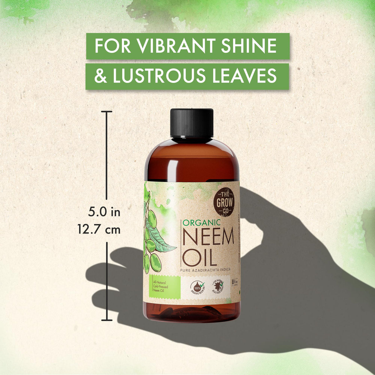 The Grow Co Neem Oil leaf shine on plant demonstrates dust removal and shine