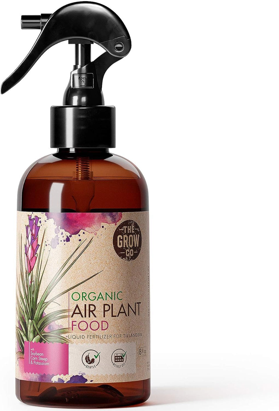 The Grow Co organic air plant food mist bottle ready for weekly feeding