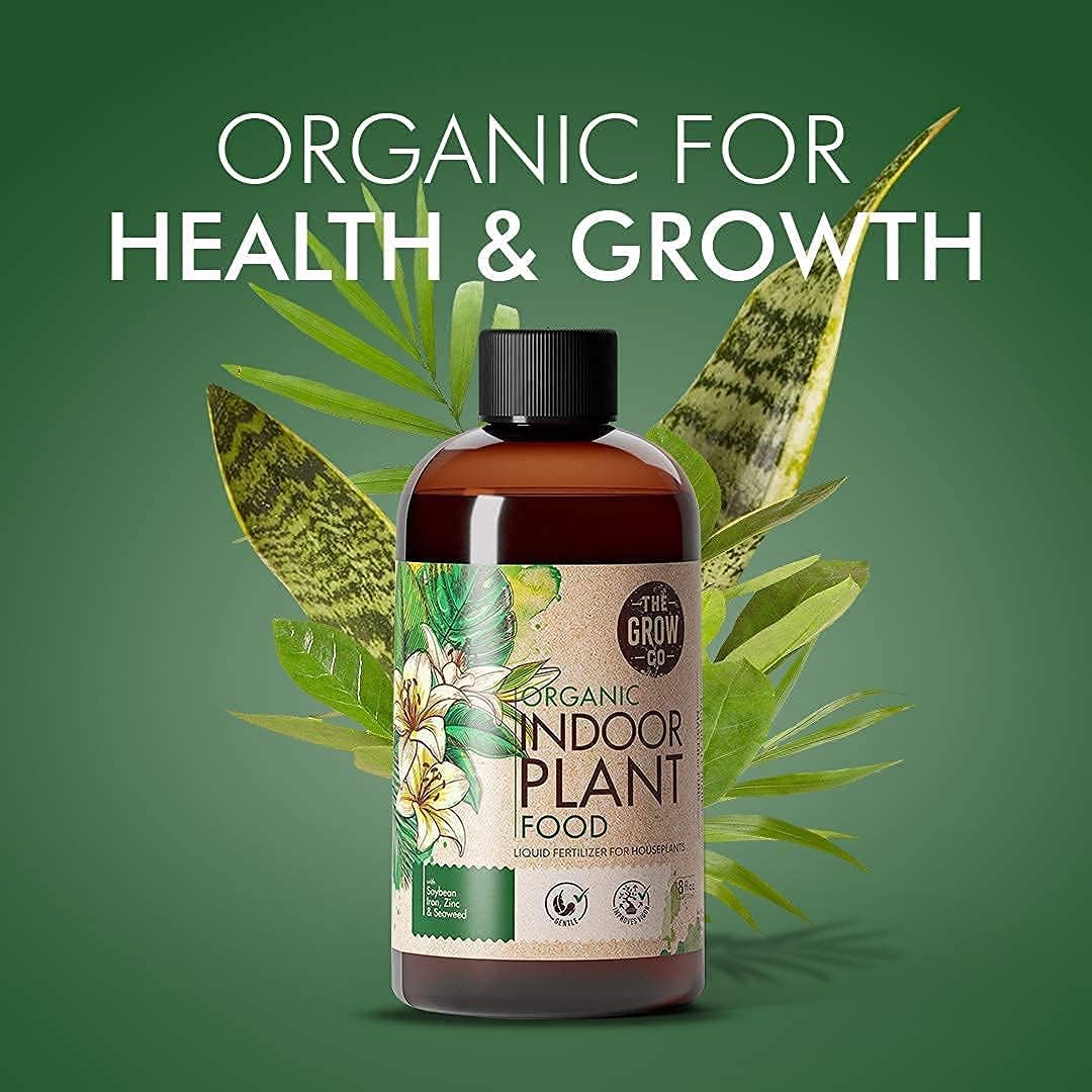 The Grow Co Organic Indoor Plant Food in planters shows easy dilution and even nourishment.