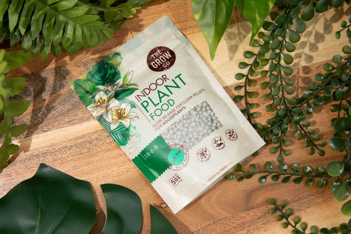 The Grow Co packaging highlights premium nutrients for houseplants