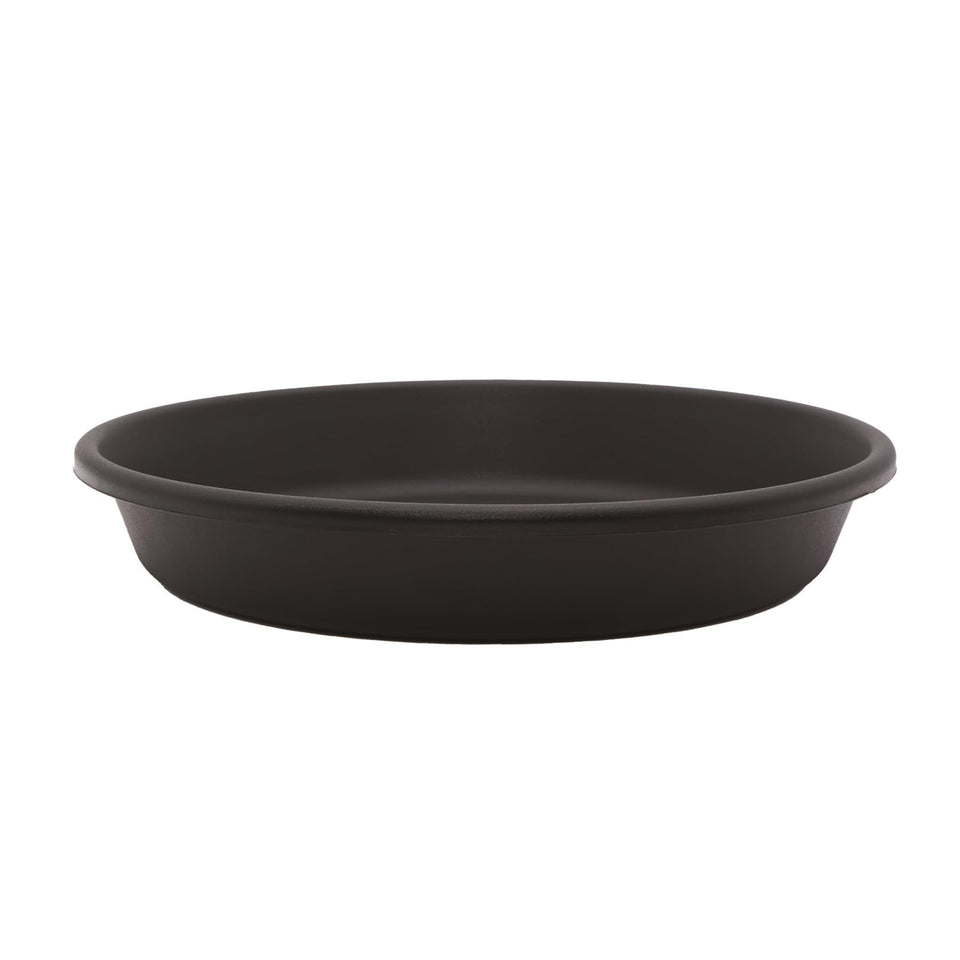 The HC Companies flower pot saucer 16-inch black offers durable indoor/outdoor plant protection.