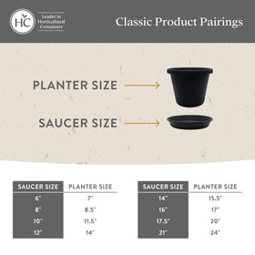 The HC Companies flower pot saucer complements various arrangements with a neutral, timeless look.