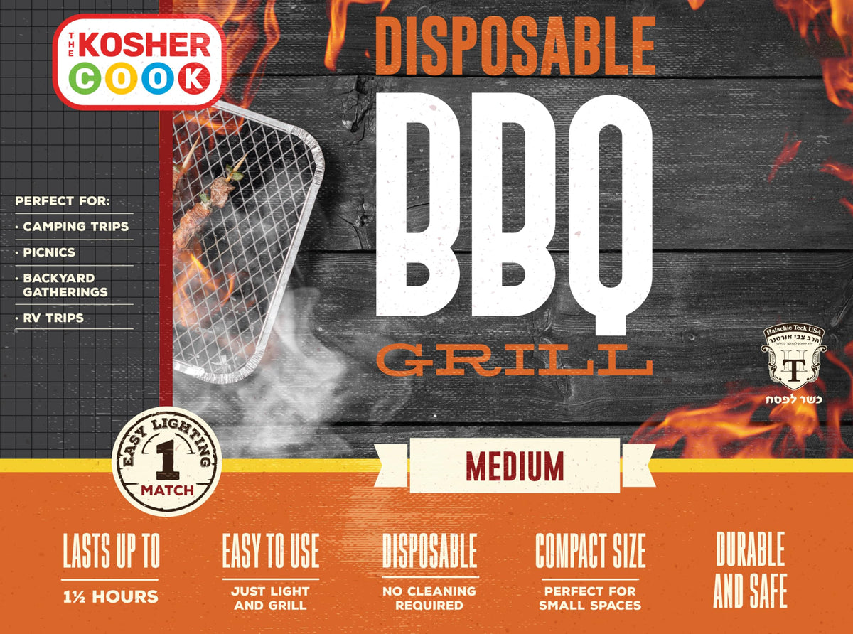 The Kosher Cook two-pack portable charcoal grill ideal for camping and picnics.