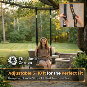 The Lion’s Garden backyard swing setup using the complete kit outdoors.