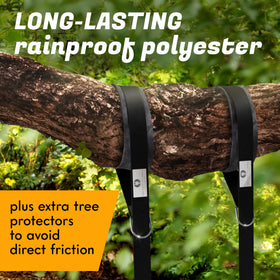 The Lion’s Garden durable outdoor strap in use across a campsite.