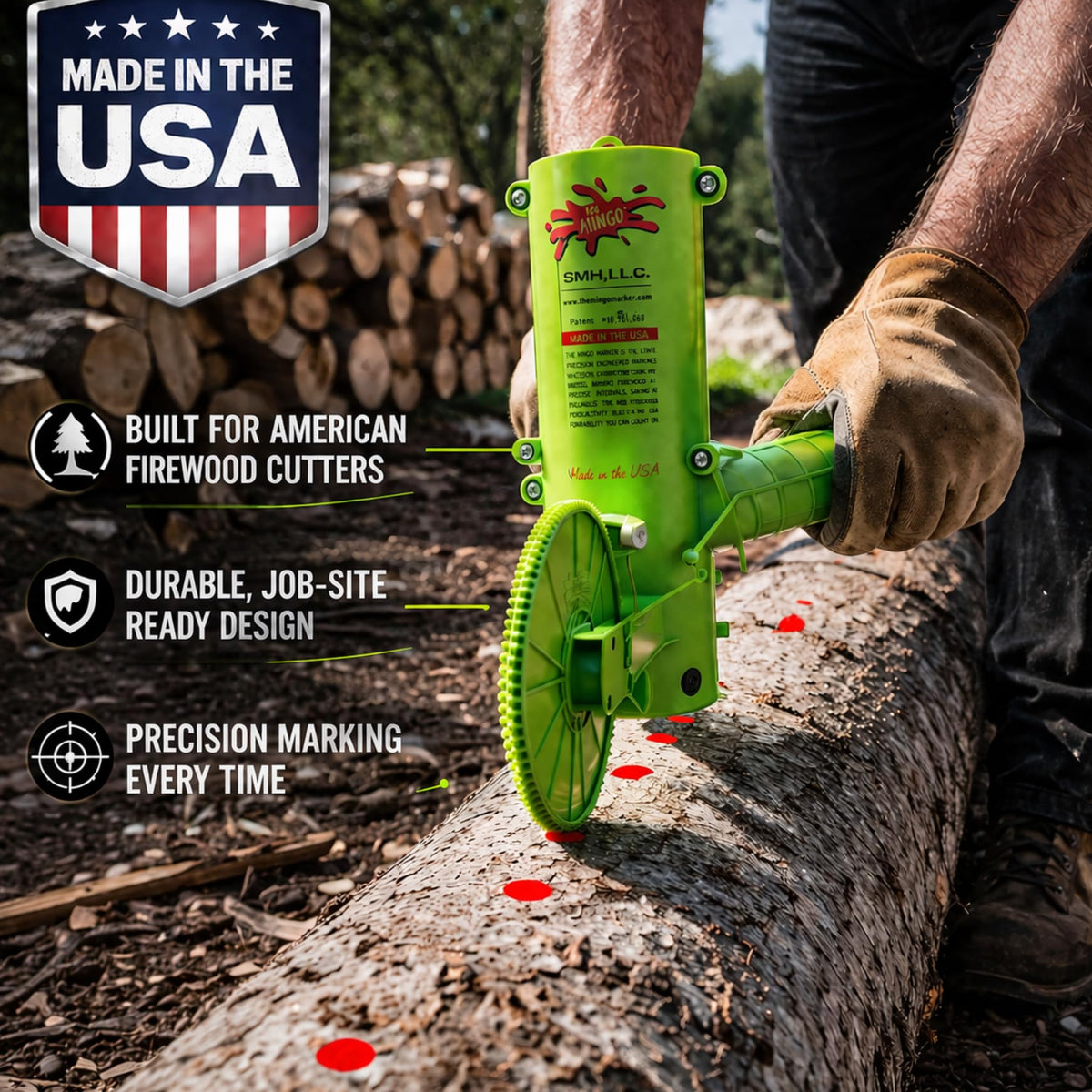 The Mingo 14-inch marking wheel close up aids precise length marks.