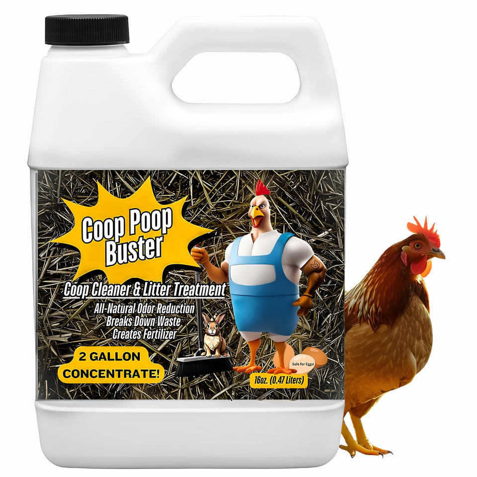 The Nature Company Coop Poop Buster bottle pour enables easy spray application on coops