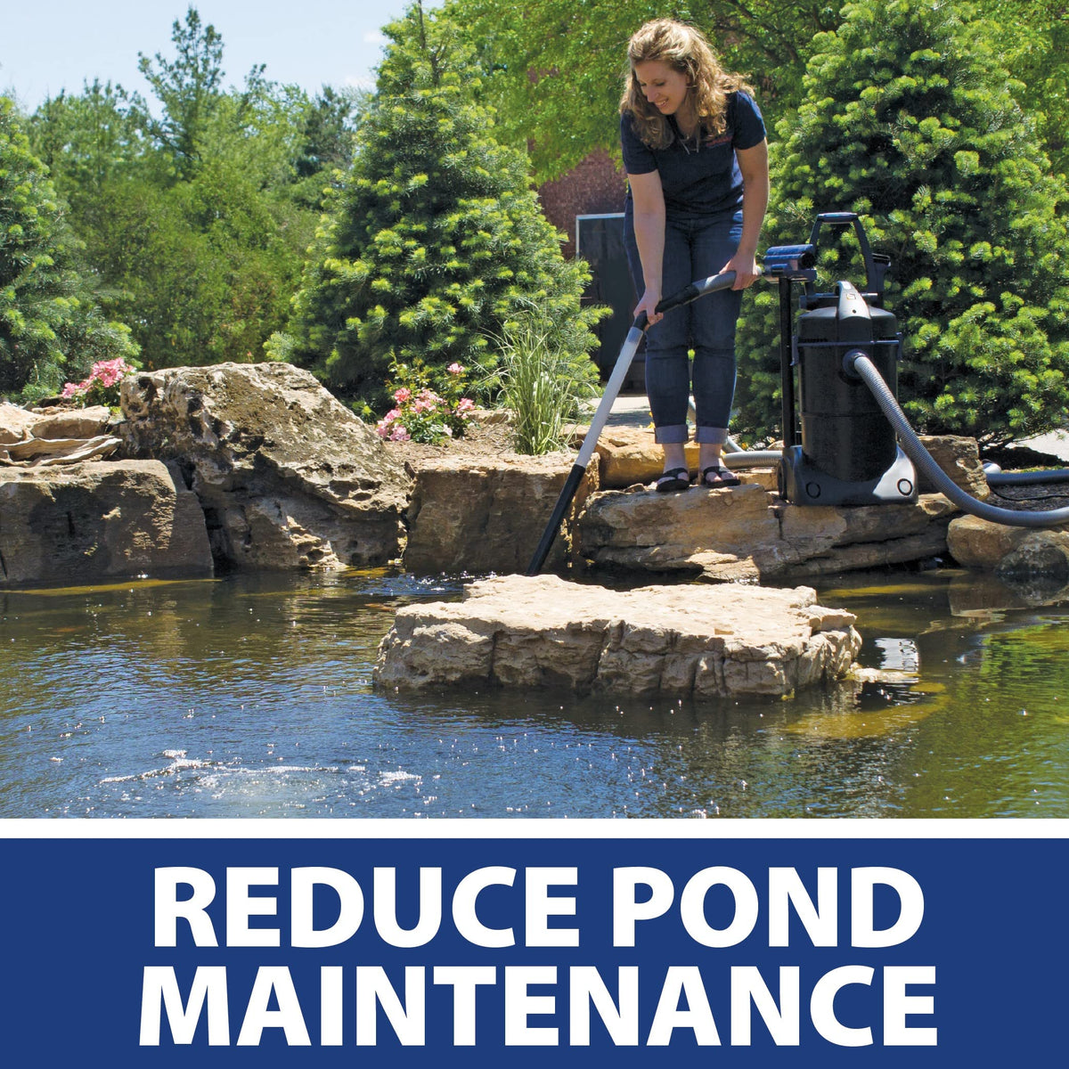 The Pond Guy ClearVac in use along the pond edge shows effective cleaning