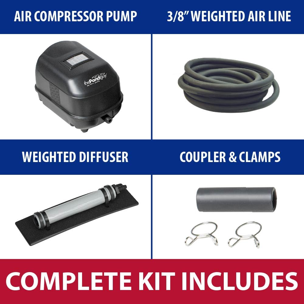The Pond Guy Aerator 1 diaphragm compressor with diffuser stick boosts oxygen in ponds