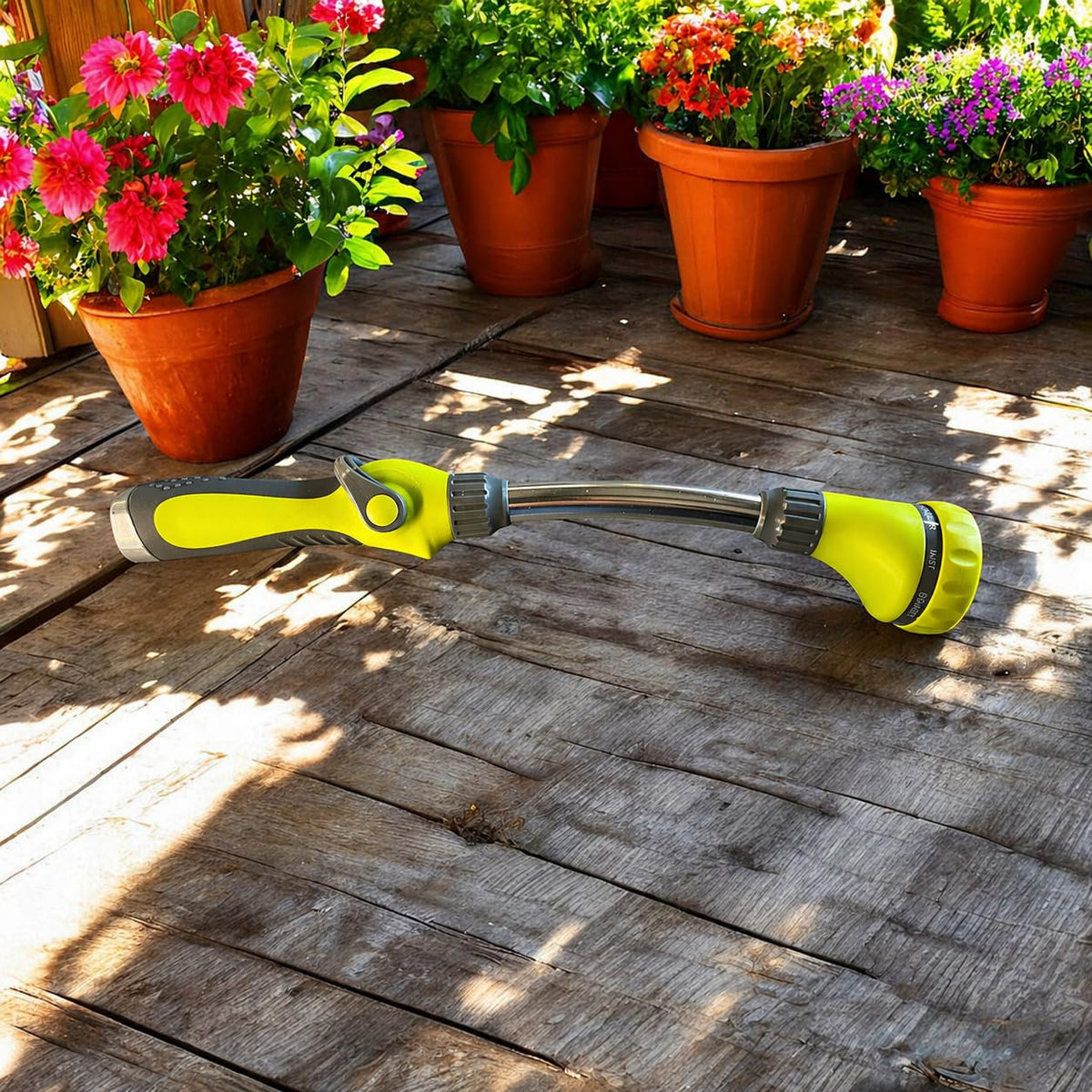 The Relaxed Gardener 8-pattern wand supports healthy flowers and seedlings with precise sprays.