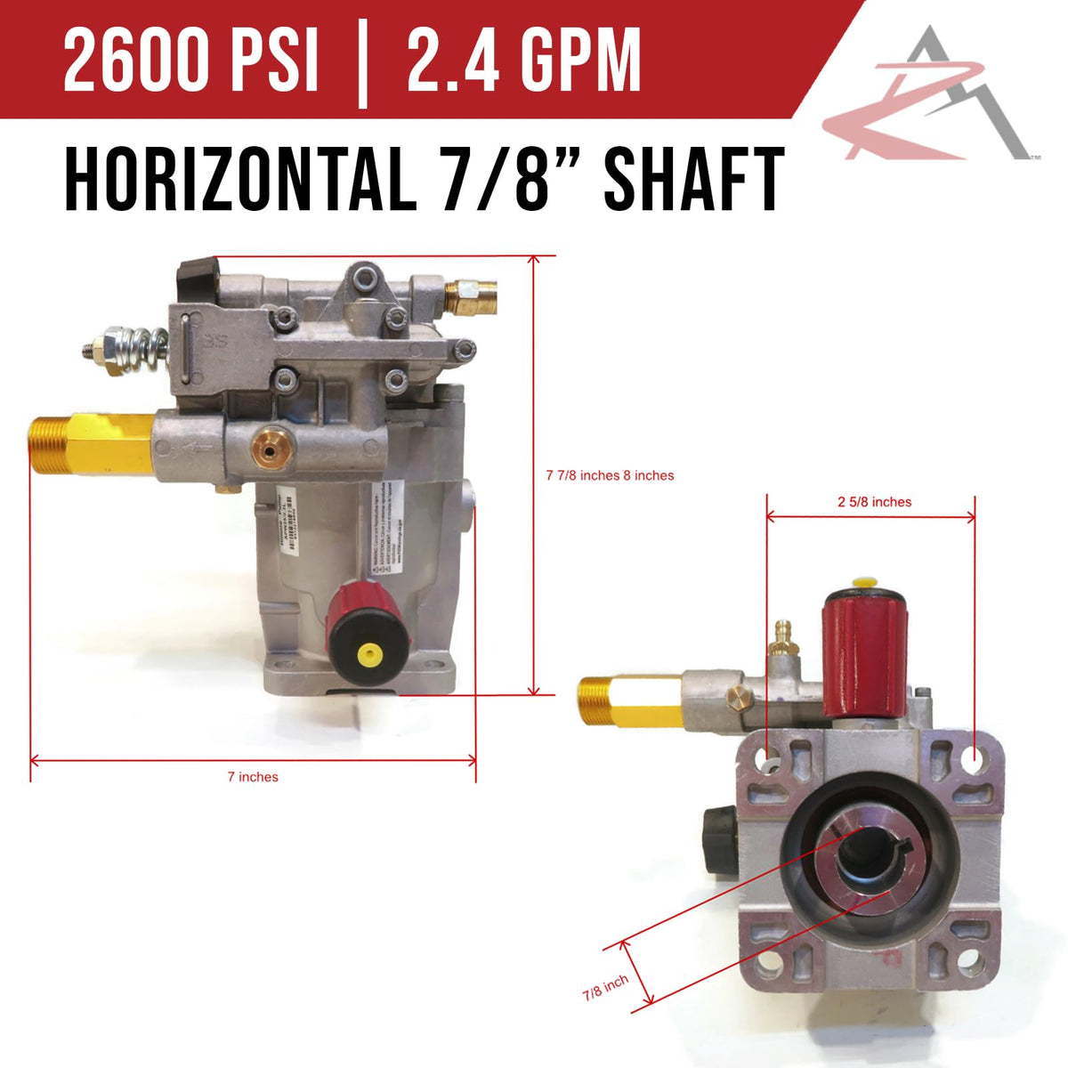The ROP Shop Himore 2600 PSI pump side view demonstrates accessible oil sight glass for maintenance.