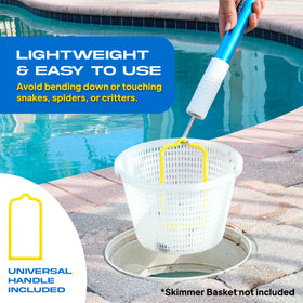 The Skimmie Pro extended reach skims deep skimmer wells.