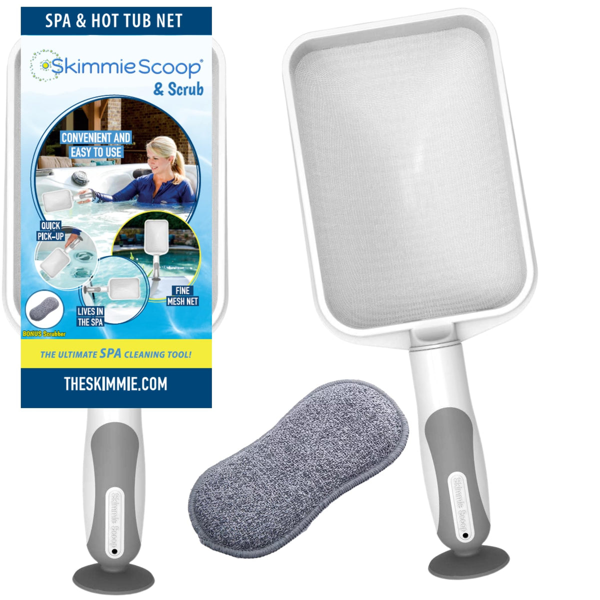 The Skimmie Scoop with patented-net-design for precise spa debris pickup.