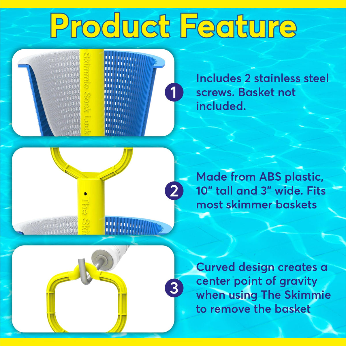 The Skimmie Sock Lock essential tool for regular pool cleaning tasks.