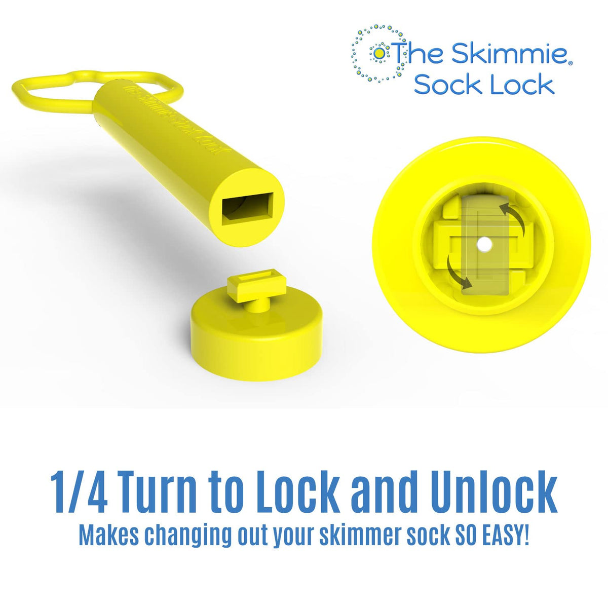 The Skimmie Sock Lock locks securely to prevent sock float-off during operation.