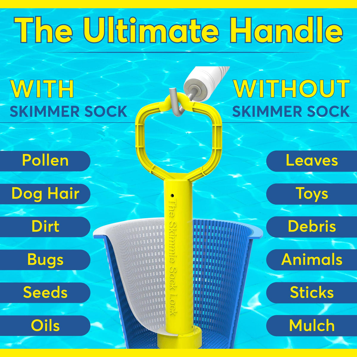 The Skimmie Sock Lock fits most skimmer baskets securely.