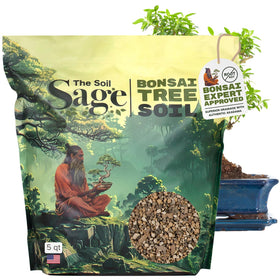 The Soil Sage premium bonsai mix highlights a balanced blend for strong root growth.
