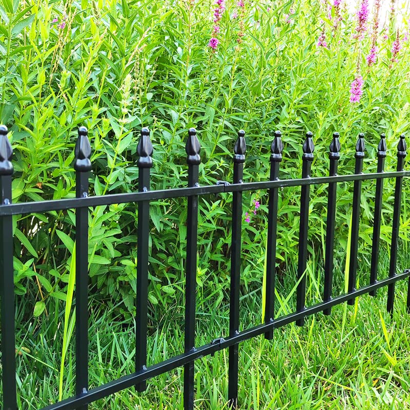 Thealyn flower bed border fence closeup highlights sturdy metal construction.