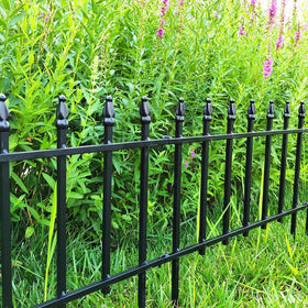 Thealyn flower bed border fence closeup highlights sturdy metal construction.