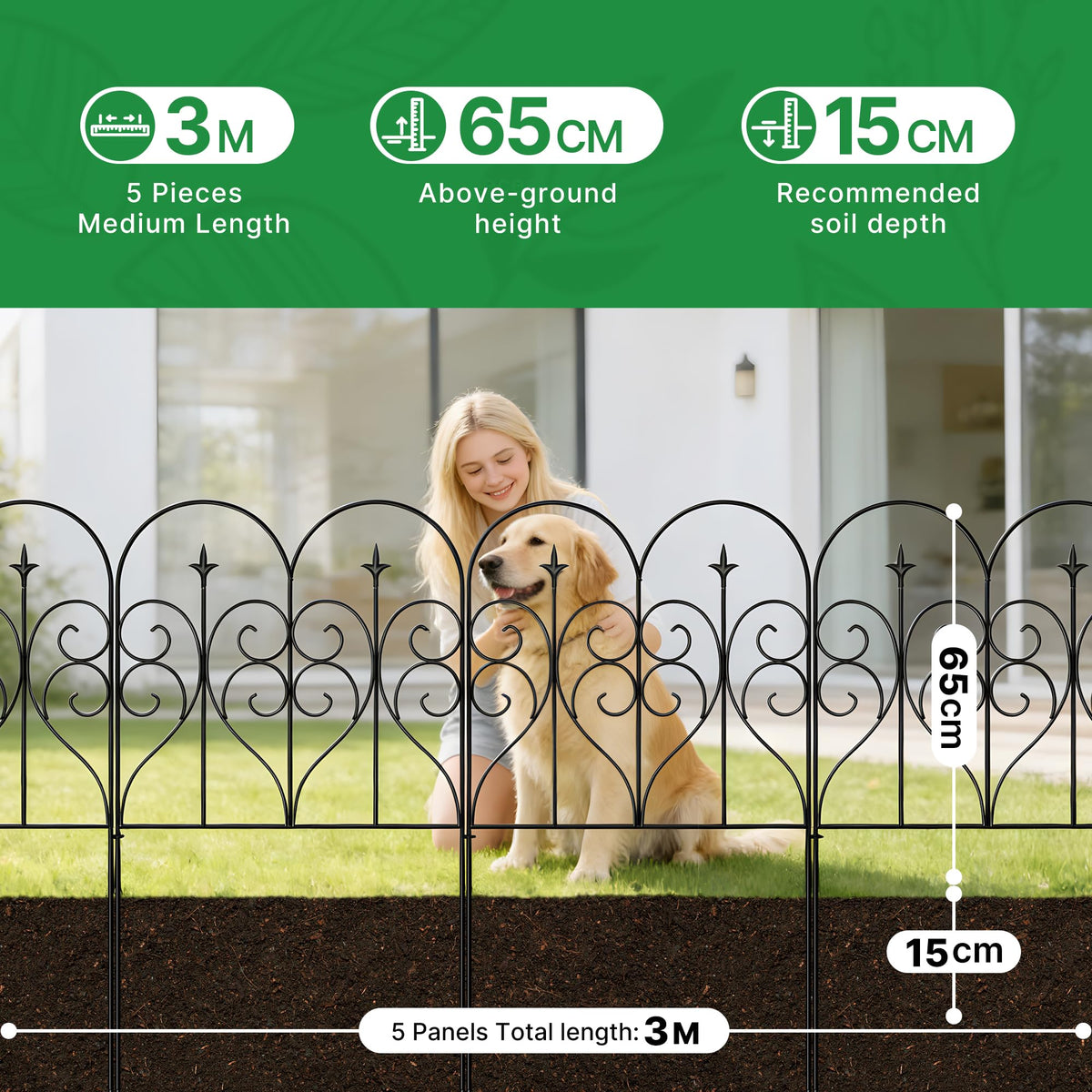 Thealyn Garden Fence rustproof finish emphasizes durable outdoor fencing.