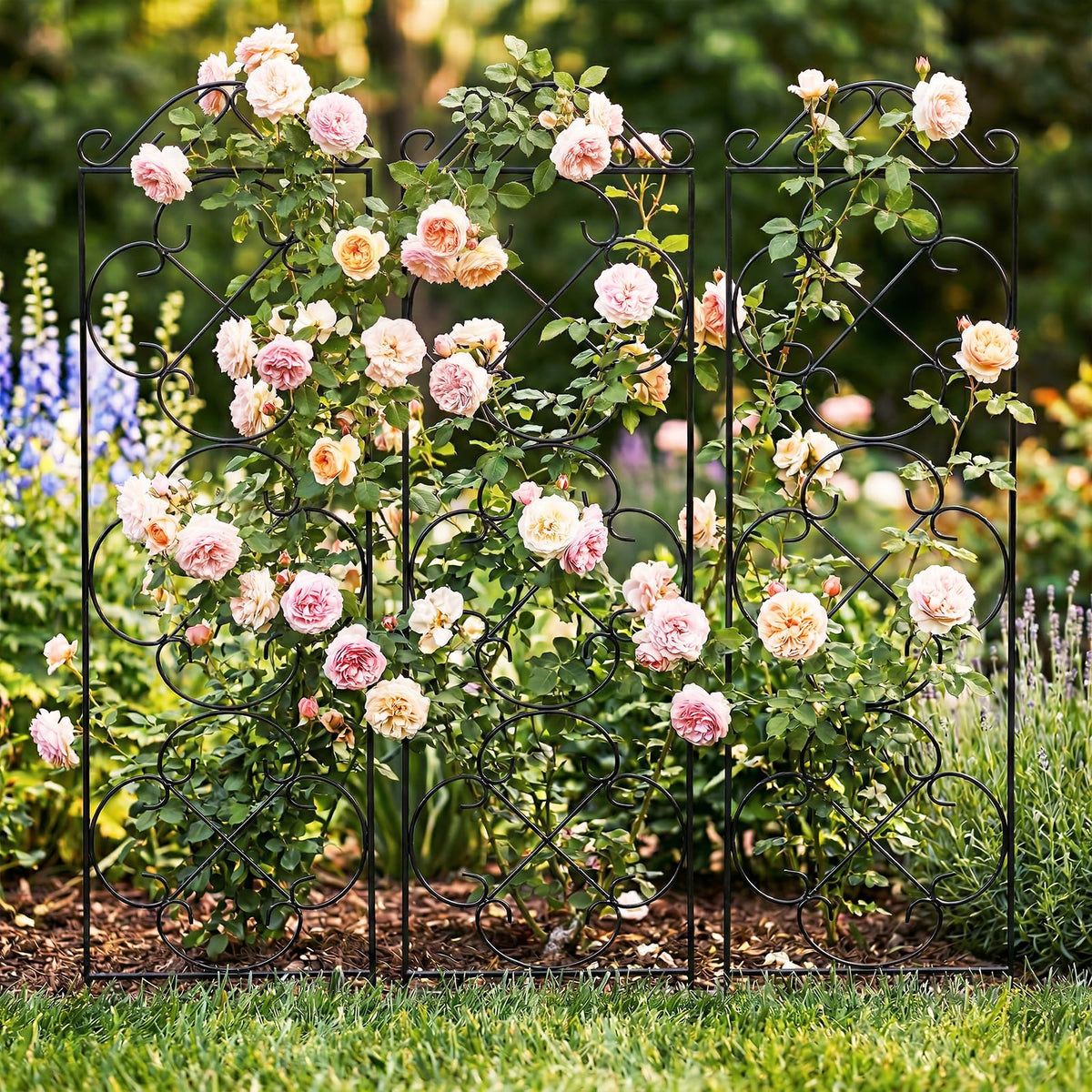 Thealyn garden trellis with vines and blooms for visual appeal