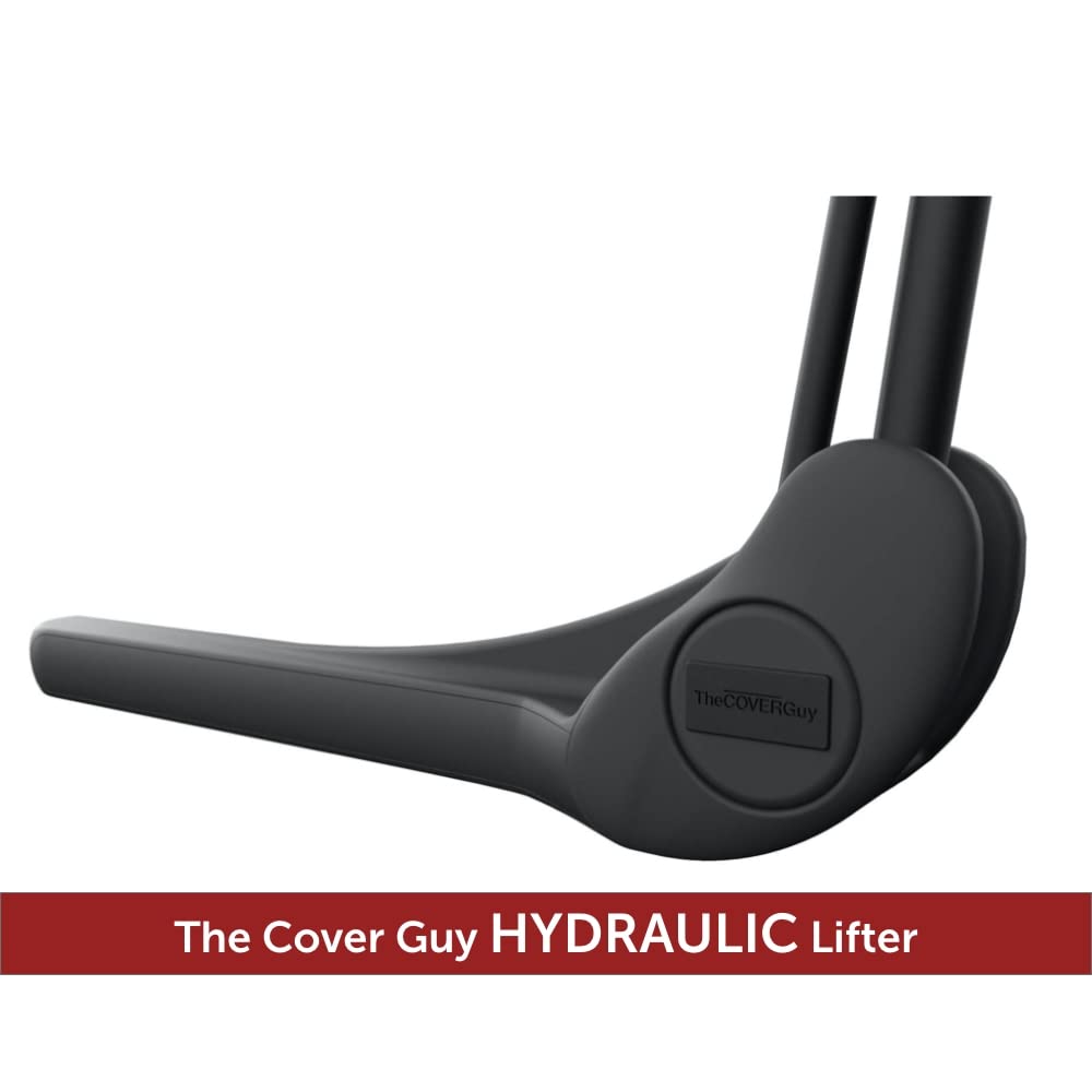TheCoverGuy lifter demonstrates space-saving-design for tidy outdoor space.