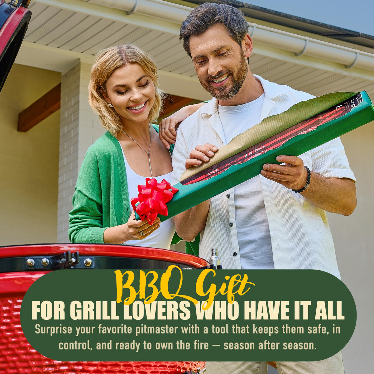 TheDOM 24-inch BBQ Tongs in action handling large meat cuts