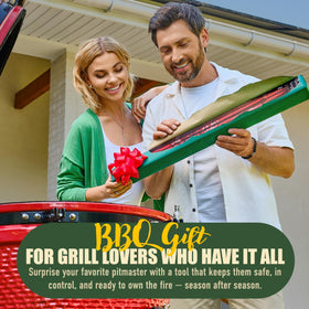TheDOM 24-inch BBQ Tongs in action handling large meat cuts