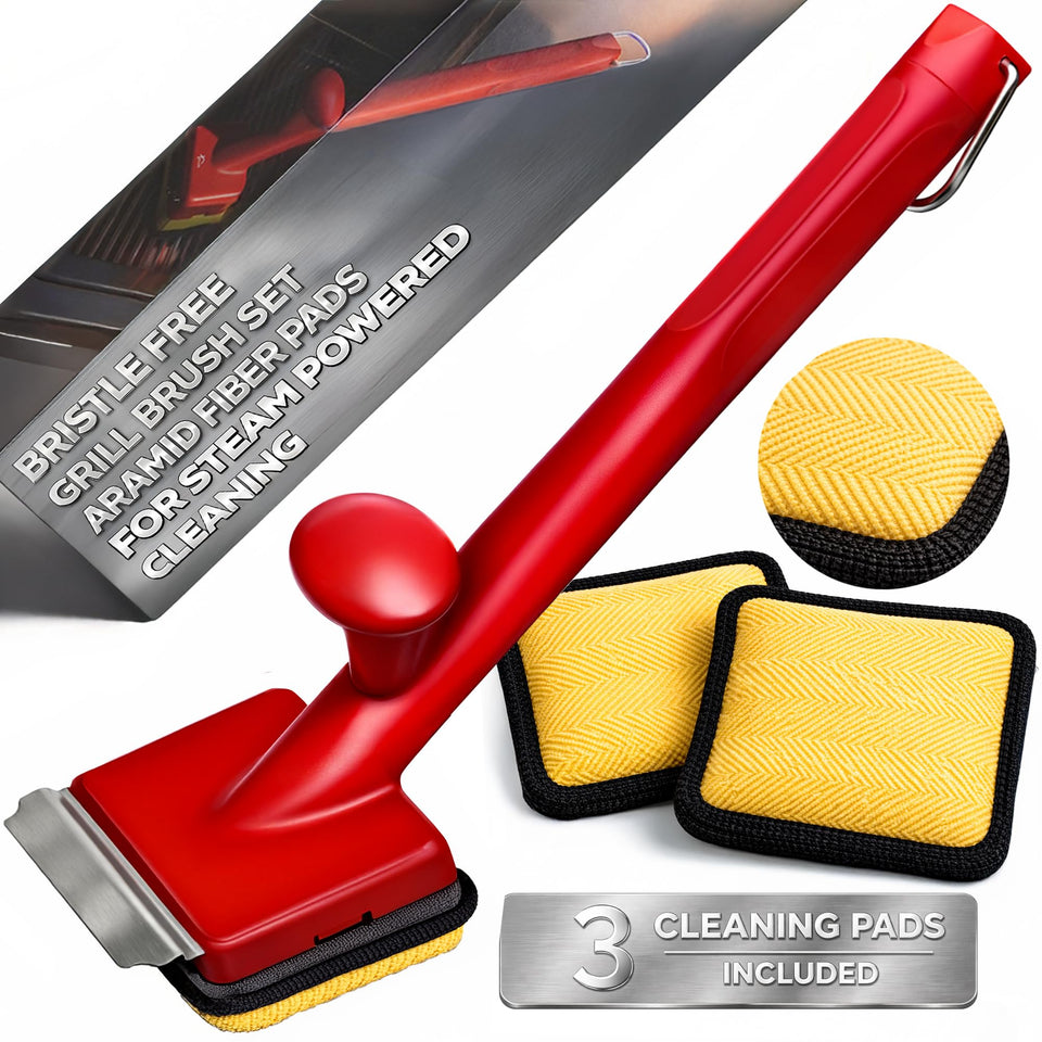 TheDOM grill brush bristle-free front view with ergonomic handle