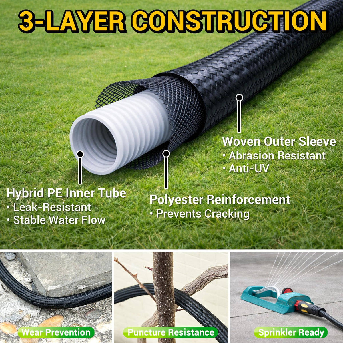 TheFitLife Garden Hose 50ft with rotating swivel fittings reduces tangles during movement