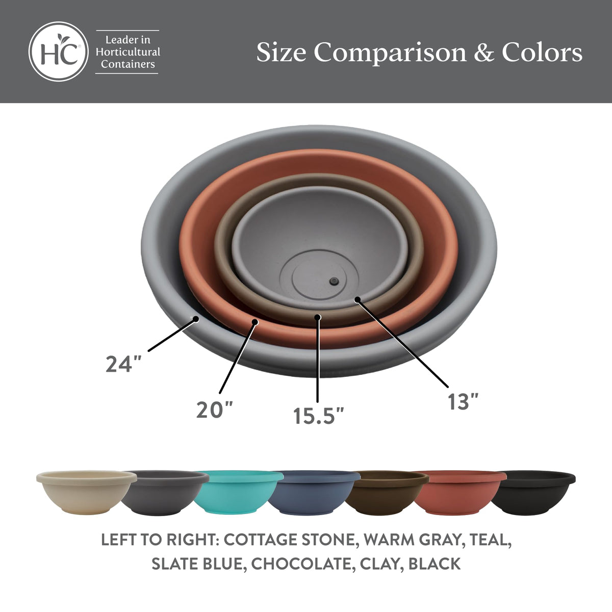 The HC Companies shallow planter dimensions 20x20x7 inches for wide space planting.