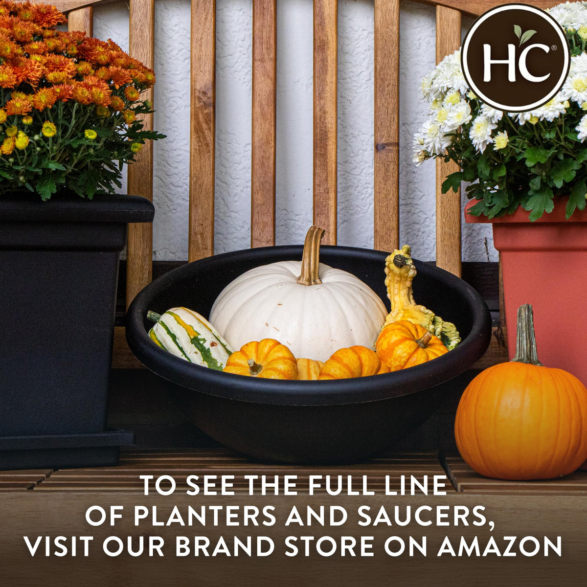 The HC Companies shallow planter set up for indoor-outdoor display on a patio or shelf.