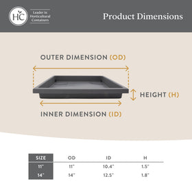 The HC Companies square design black saucer blends with decor and plants.