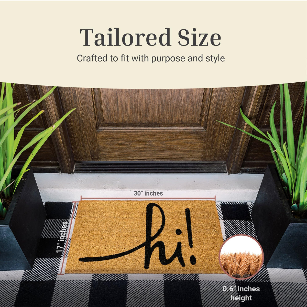 Close view of coir fiber weave highlights natural material and durability.