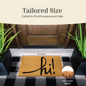 Close view of coir fiber weave highlights natural material and durability.