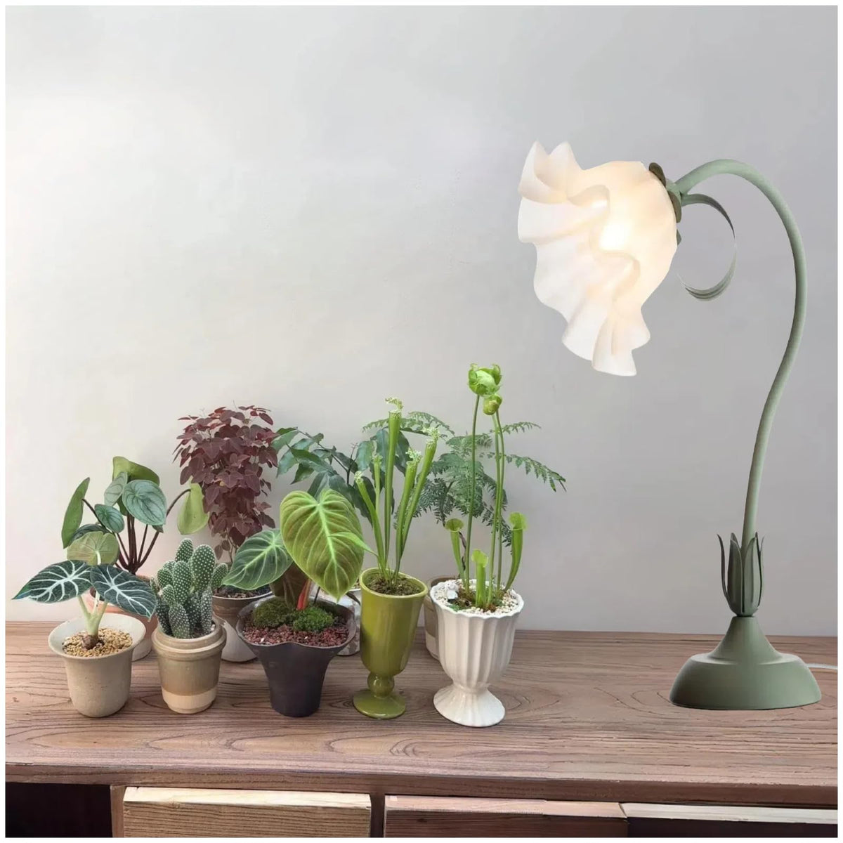 TheOneGrow table-top grow light with decorative desk design supports healthy small plant growth.