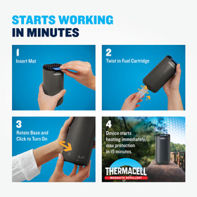 Thermacell backyard setup provides 15-foot mosquito protection for outdoor meals.