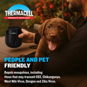 Thermacell E55 E-Series deployed at campsite projecting a 20ft mosquito protection zone