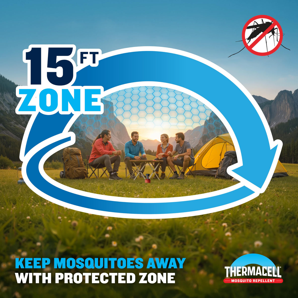 Thermacell Backpacker setup beside a travel bag demonstrates easy outdoor protection.