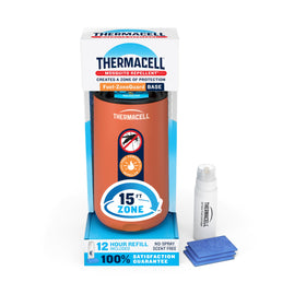 Thermacell Patio Shield device ready for use, delivers 15ft mosquito protection.