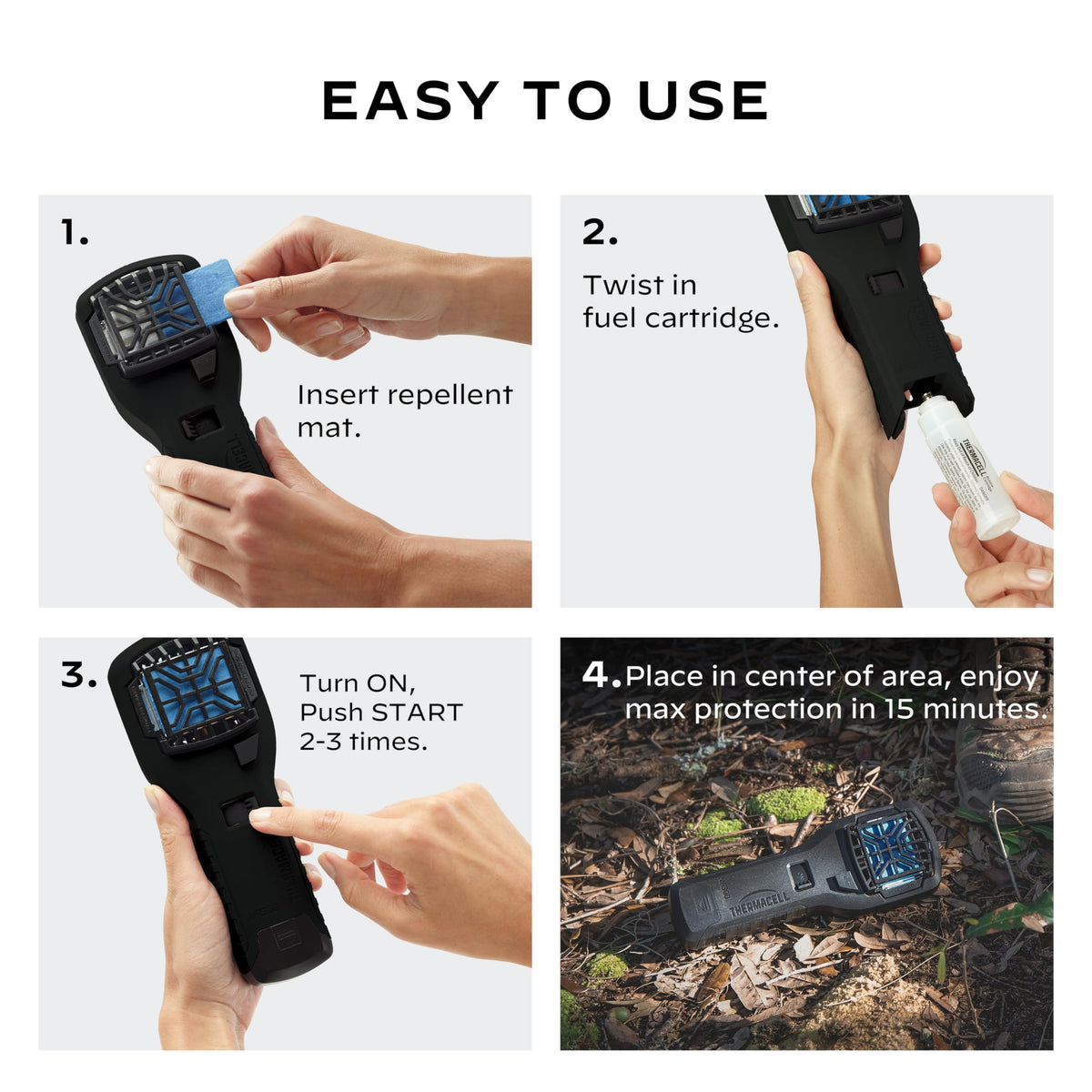 Thermacell portable device in outdoor setup offers hands-free mosquito defense.
