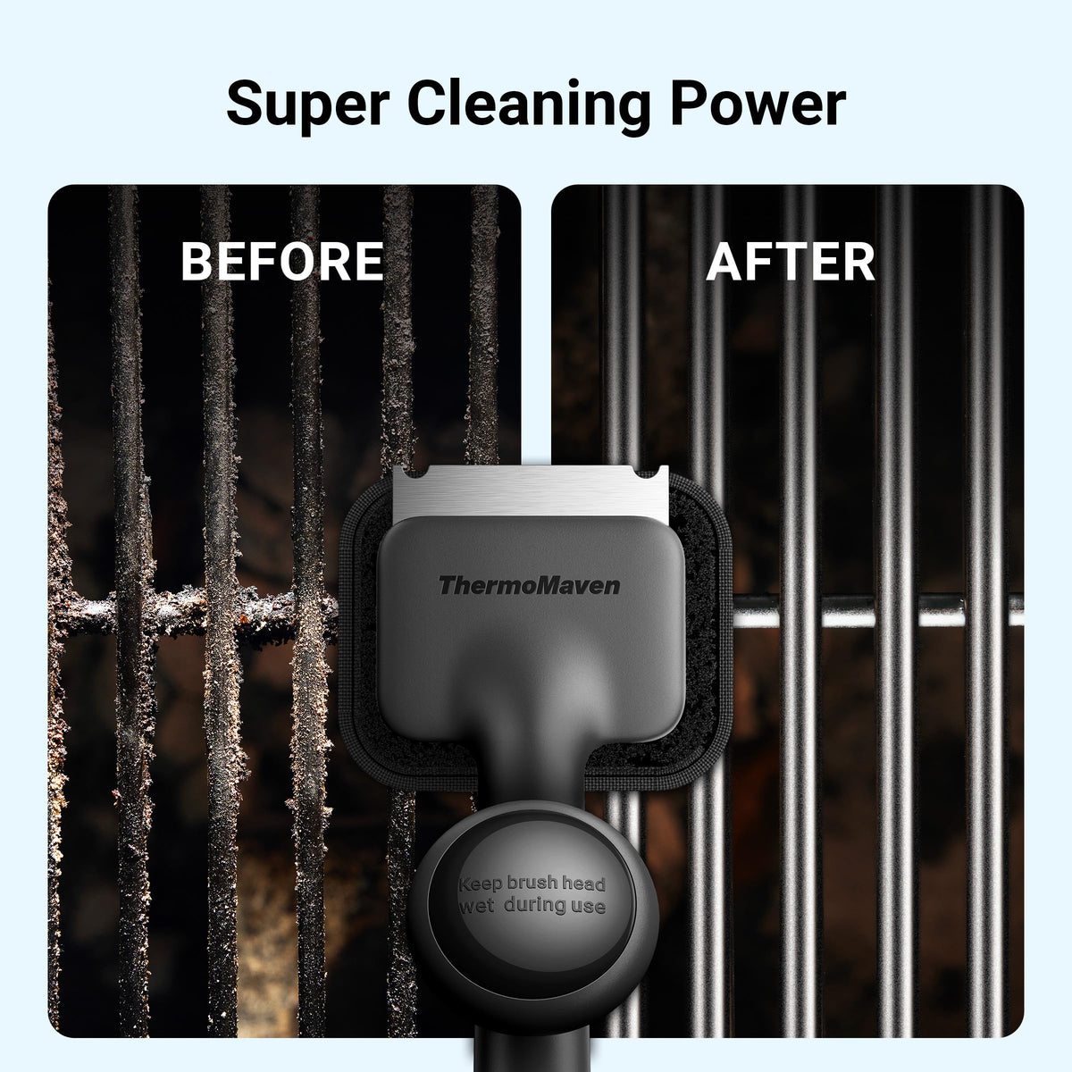 ThermoMaven built-in scraper tackles thick burnt-on messes.