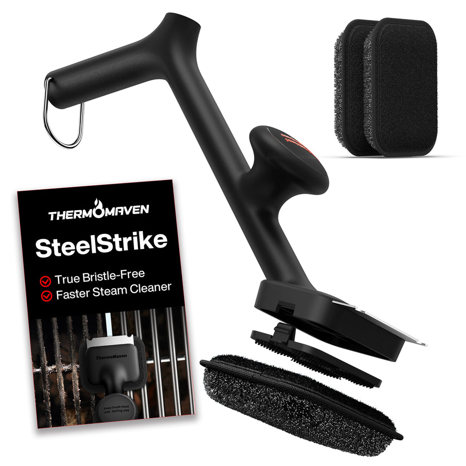 ThermoMaven bristle-free BBQ brush main image showing safe, bristle-free cleaning on all grill grates
