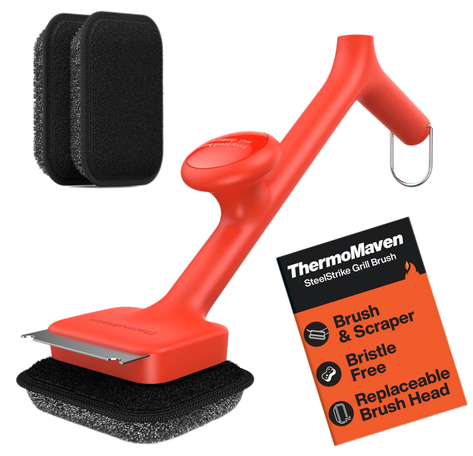 ThermoMaven bristle-free brush head for safe, scratch-free grill grate cleaning.