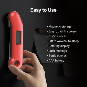 ThermoMaven hook and magnet storage keeps the thermometer accessible